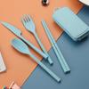 4pcs Wheat Straws Dinnerware Set Portable Tableware Cutter Fork Spoon Chopsticks Set Travel Cutlery Set Kitchen Utensil Box