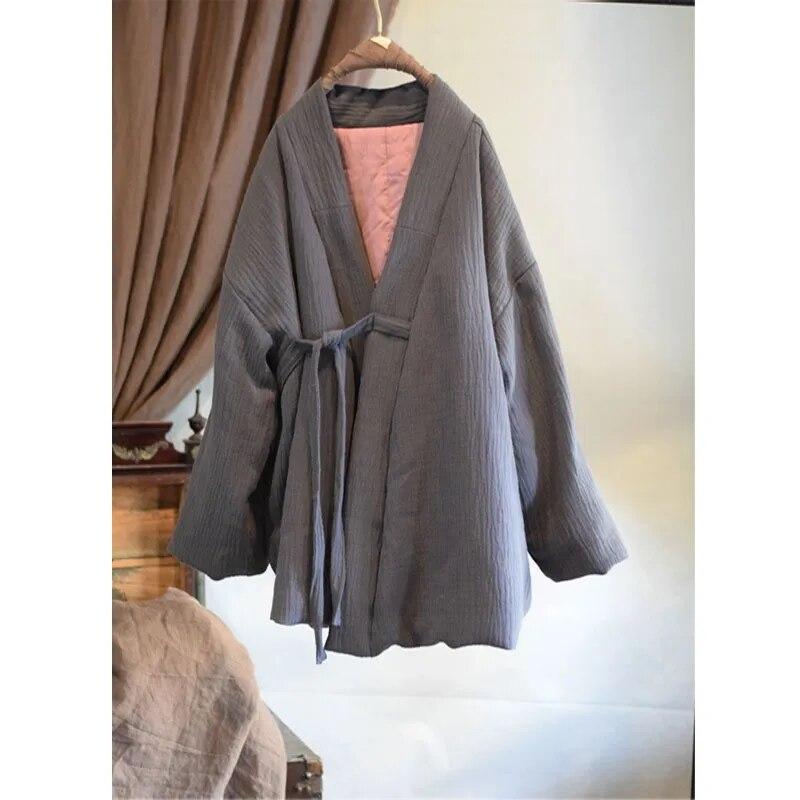 Johnature Winter Woman Linen Chinese Style Cotton Clothing Long Sleeves Solid Color Cotton Clothing