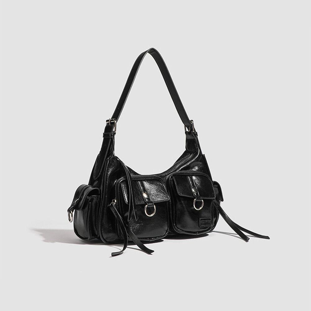 Simple Y2K Retro Shoulder Bag Multi-pocket Spicy Girl Vintage Underarm Bag Korean Handbag Motorcycle Bag Shopping