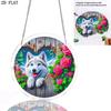 2D Flat - 1pc, 2D Flat Heart-Shaped Wooden Window Husky with Pink Rose Theme Design, 2D Flat Acrylic Sun Catcher Window Hanging Decoration, Suitable A