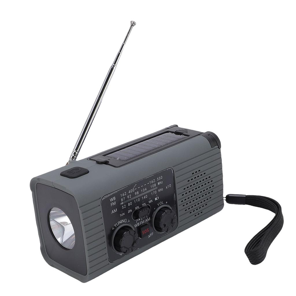 Solar Crank Radio Emergency LED Flashlight Cell Phone Charger 2000mAh Portable Rechargeable AM FM NO