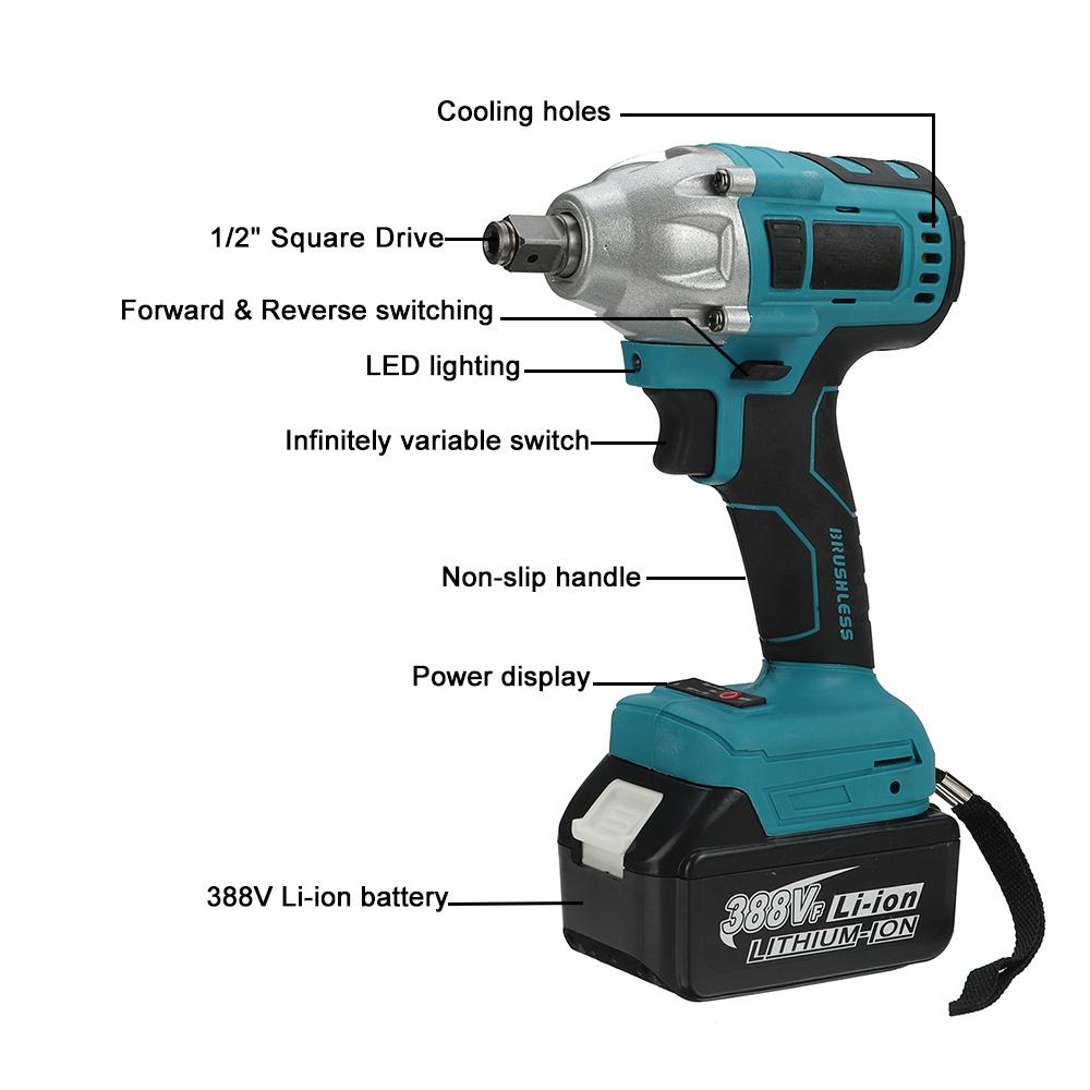 1600w 388VF Cordless Angle Grinder 800n.m Grinder Grinding Machine for 18V Battery 125mm