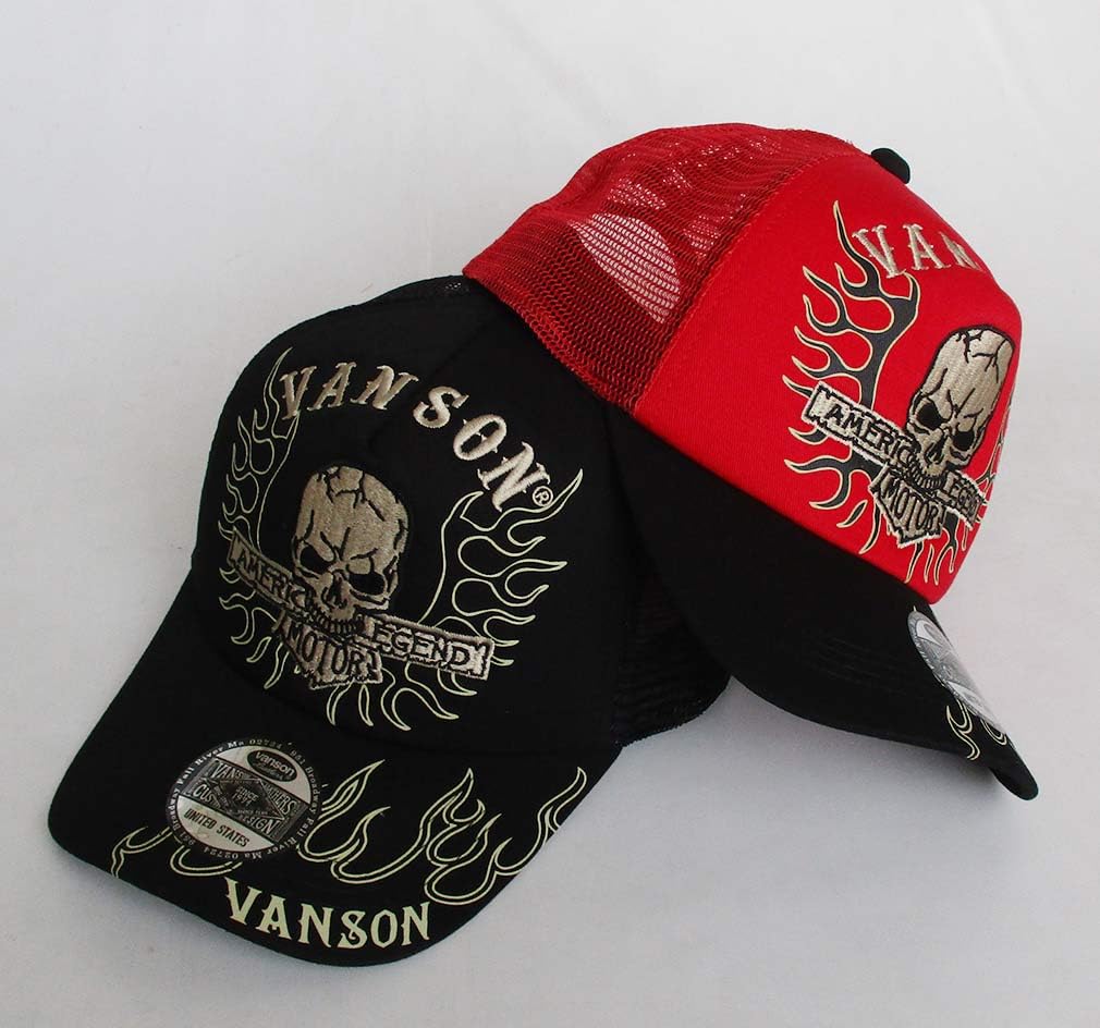 Twill Mesh Skull [Vanson] Cap, Hat, Men's & Women's, Embroidery, NVCP-2301 (BLACK×RED)
