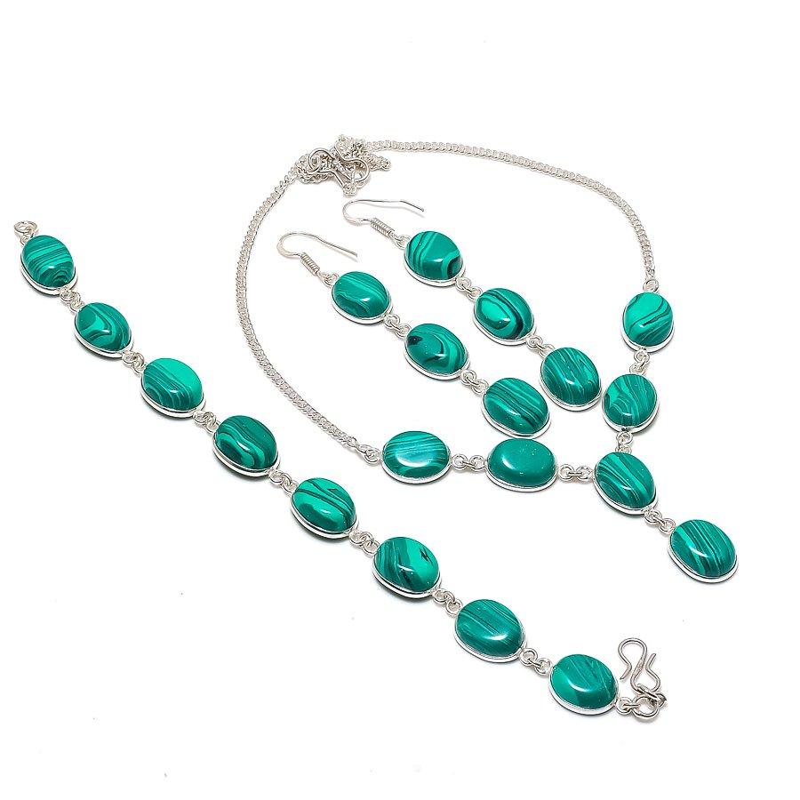 Natural Malachite Gemstone 925 Sterling Silver Jewelry Necklace 18  ASN-6065
