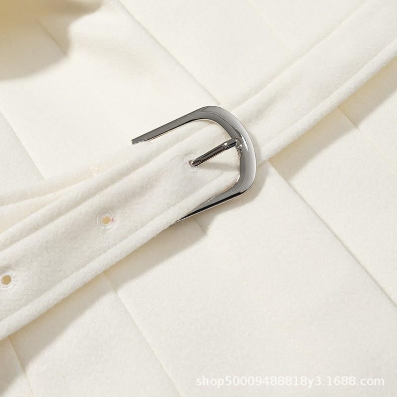 Womens Winter White Wool Blend Trench Coat With Belt Loose Fit Collar Long Sleeve Street Style