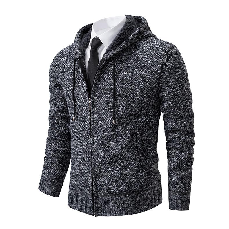 Autumn And Winter Men'S Jacket Cardigan Sweater Men'S Knitted Sweater Hooded Fleece Casual Thickened Jacket Men'S Sweater