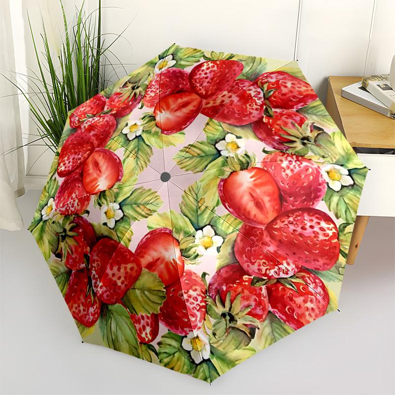 1pc Strawberry Wreath Automatic Folding Umbrella - 8-Rib Durable Iron Frame, Compact Portable for Daily Travel yy251205068
