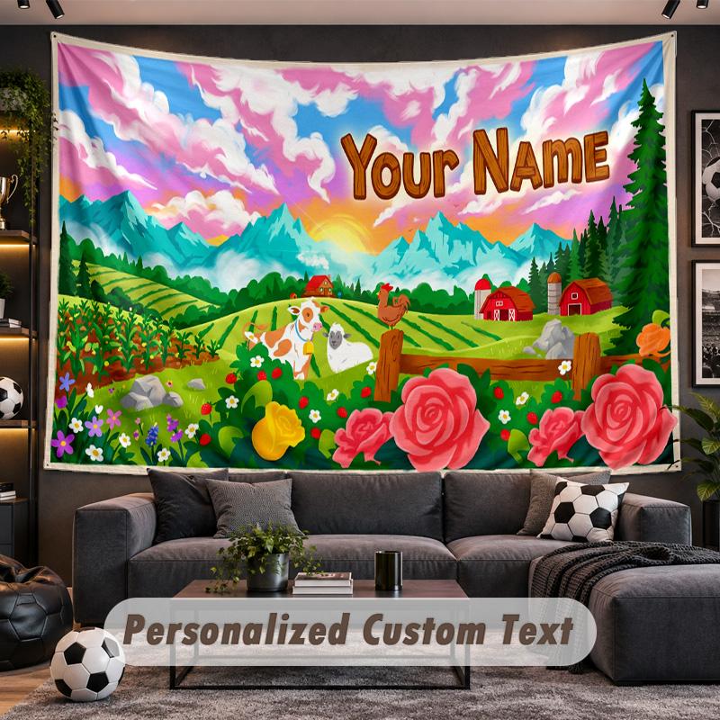 Stardew Valley Personalized Tapestry Support Custom Name, Wall Art Home Decoration