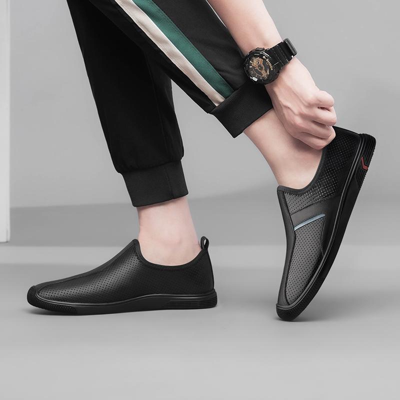 Fashion 2024 Spring Men Casual Shoes Luxury Brand Genuine Leather Mens Loafers Moccasins Hollow Out Breathable Slip on Driving Shoes
