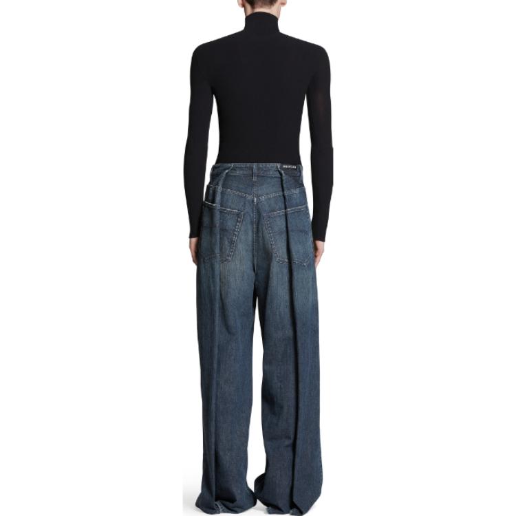Balenciaga Jeans Unisex Indigo Moderate Wide Leg Pants 767983TNW654445