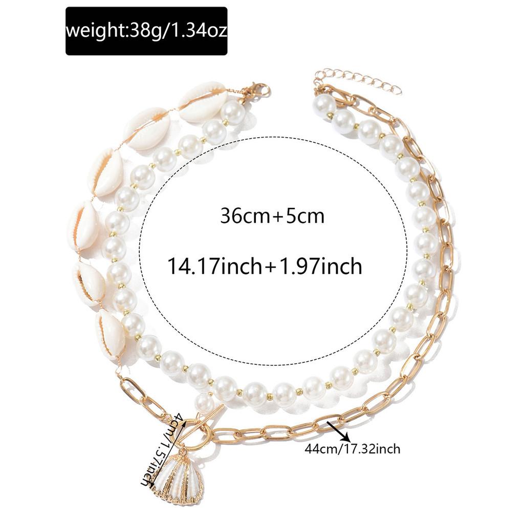 Seashell Necklace Boho Style Chunky Chain With Artificial Pearl For Summer Beach Vacation
