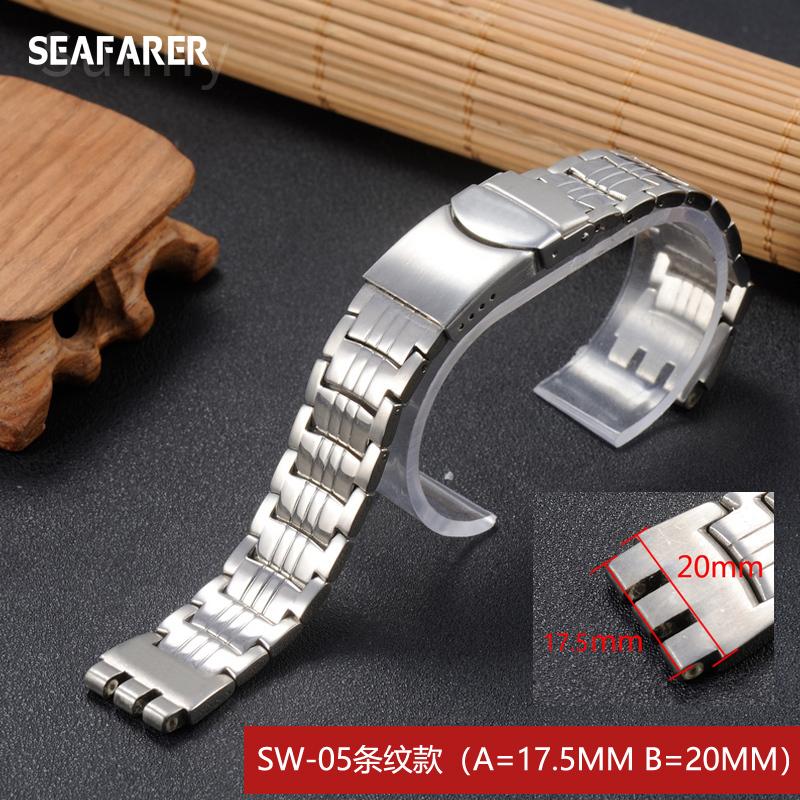 Watchband 23*26mm Sliver Metal Stainless Steel Butterfly Clasp Strap for Swatch YOS440 441 439 Watch Band