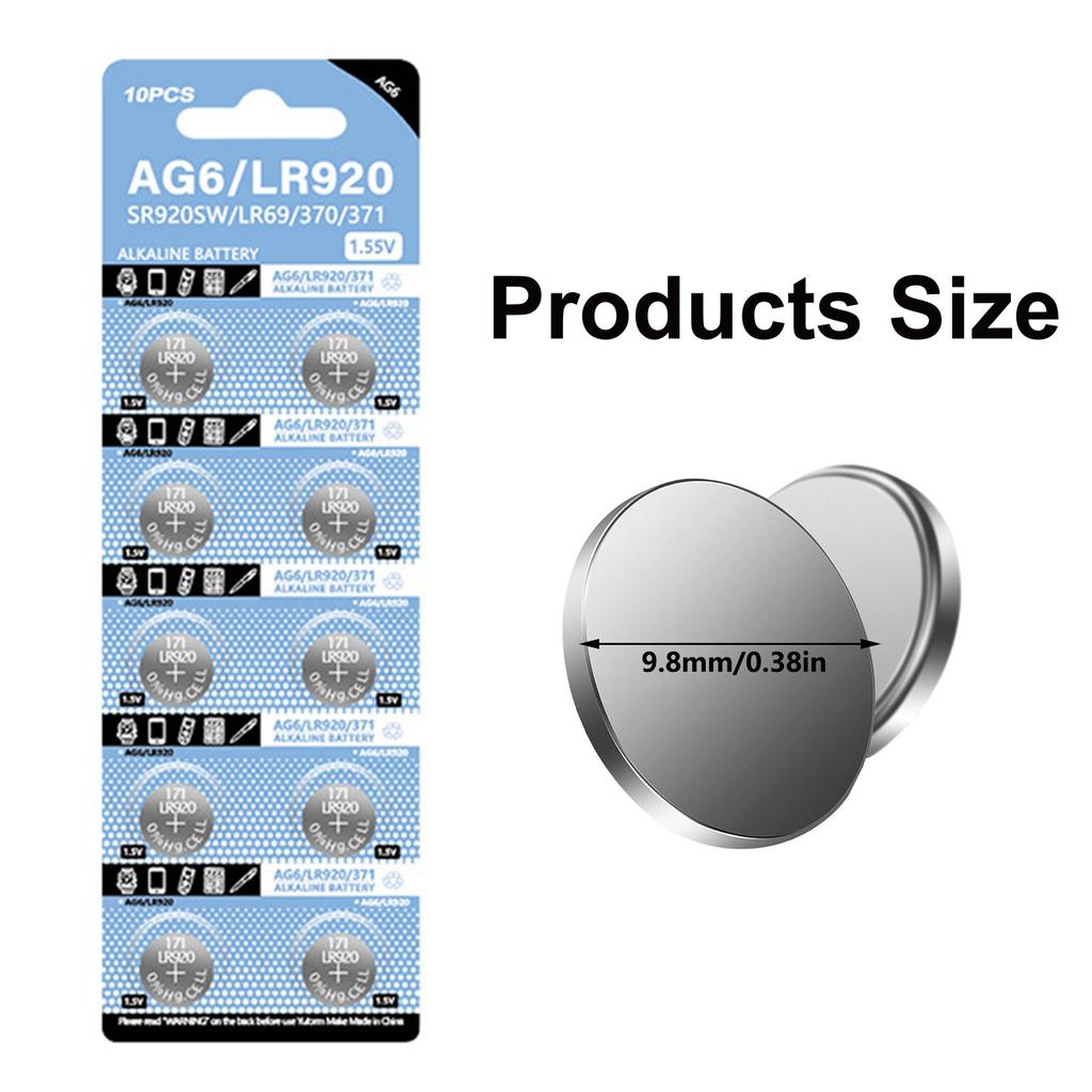 10Pcs AG6 Button Batteries SR920SW SR69 SR921 LR920SW 280-31 V371 D371 605 S921E GP371 CX921 SG6 LR921 Suitable For Watch