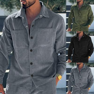 Men's Large Size Casual Multi-Pocket Solid Color Corduroy Button Shirt Slim Fit Men's Cardigan Jacket