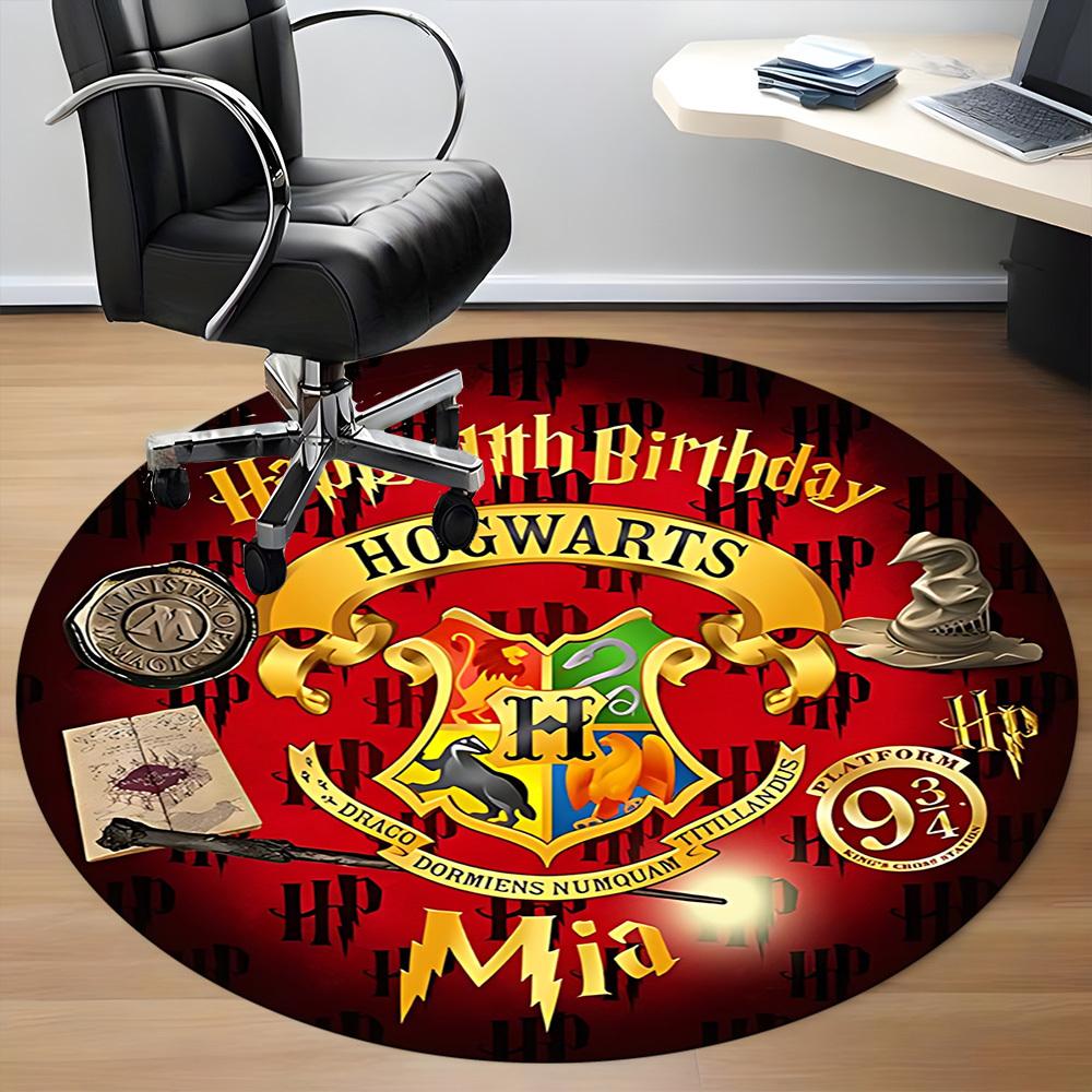 1PC Harry Potter Theme Office Round Rug - Perfect for Office or Study Decor, Machine Washable, Non-Slip Backing, Decorative Floor Mat