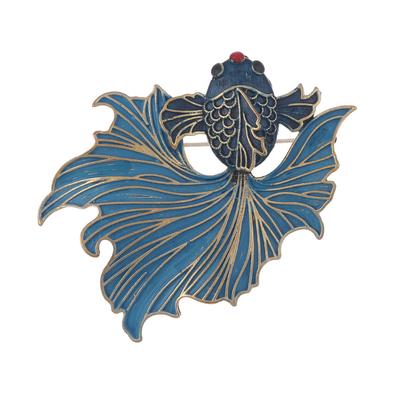 Nuova spilla a forma di pesce rosso stile cinese con gocce d'olio blu, temperamento semplice ed elegante, accessorio floreale da petto per cheongsam