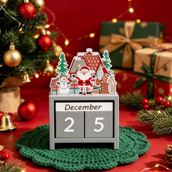 Nordic Style Christmas Decor Countdown Blocks, Desktop Advent Calendar with Movable Season Home Days Until Xmas Ornament for Office Gift Kids