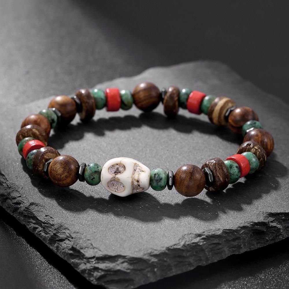 Trendy Turquoise Beaded Men's Bracelet with Black Onyx and Alloy