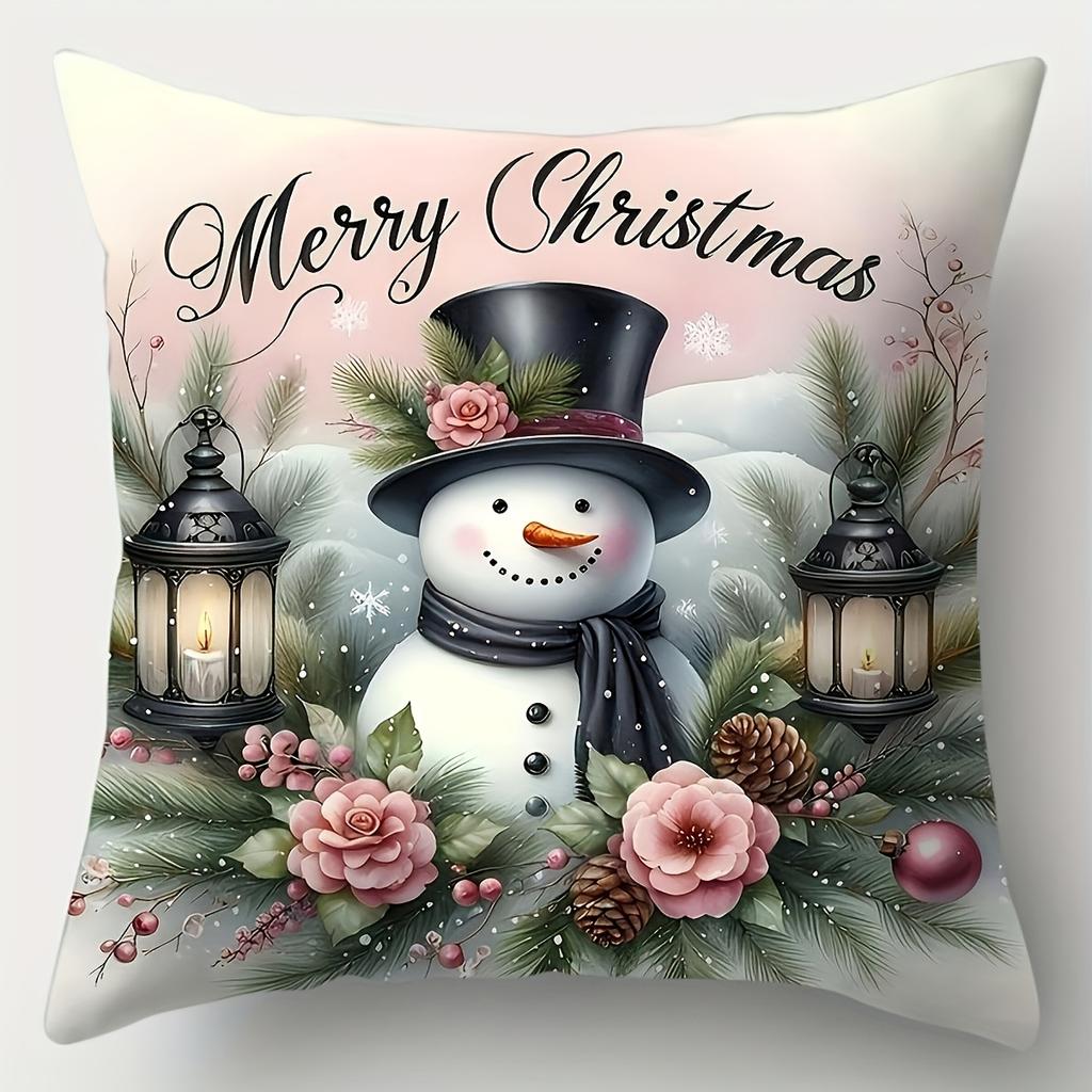 4pcs Christmas Throw Pillow Covers, Cute Snowman And Reindeer Pattern Double-Sided Print Cushion Cases, 17.72 X 17.72 Inch Square Decorative Waist Pil