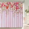 Home Shower Curtains For Bathroom Waterproof Fabric Nordic Style Artificial Flower Wall Pattern Bathroom Curtains Shower Curtain