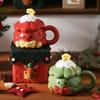 420ml Christmas Tree Ceramic Water Cup Creative Milk Mug with Lid Spoon Afternoon Camellia Flower Tea Coffee Cup Christmas Gift