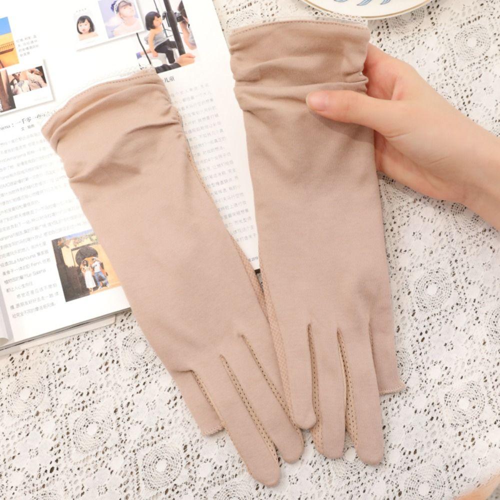 Lengthen Women Sunscreen Gloves Thin Summer Driving Mittens Sun Protection Riding Gloves  Ladies