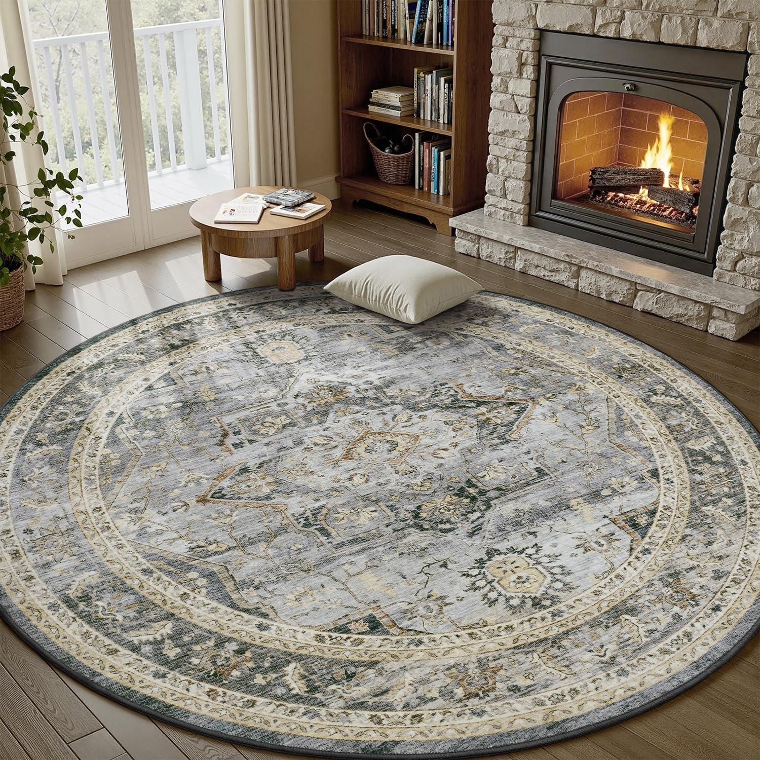 

Round Living Room Carpet Retro Bohemian Bedroom Rugs Fashionable Light Luxury High-end Home Decoration Coffee Table Sofa Mats Diameter 80cm