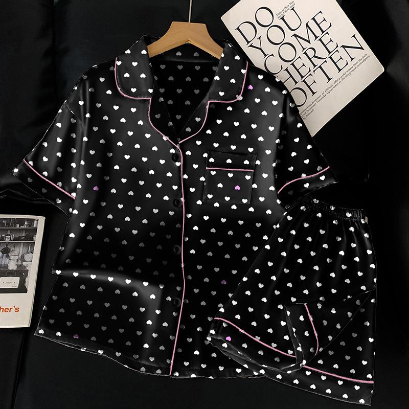 

Любовь Сладкий Холодный Шелк Охлаждающее Ощущение Женская Летняя Пижама Повседневный Темперамент Костюм с Коротким Рукавом Домашняя Одежда 2XL