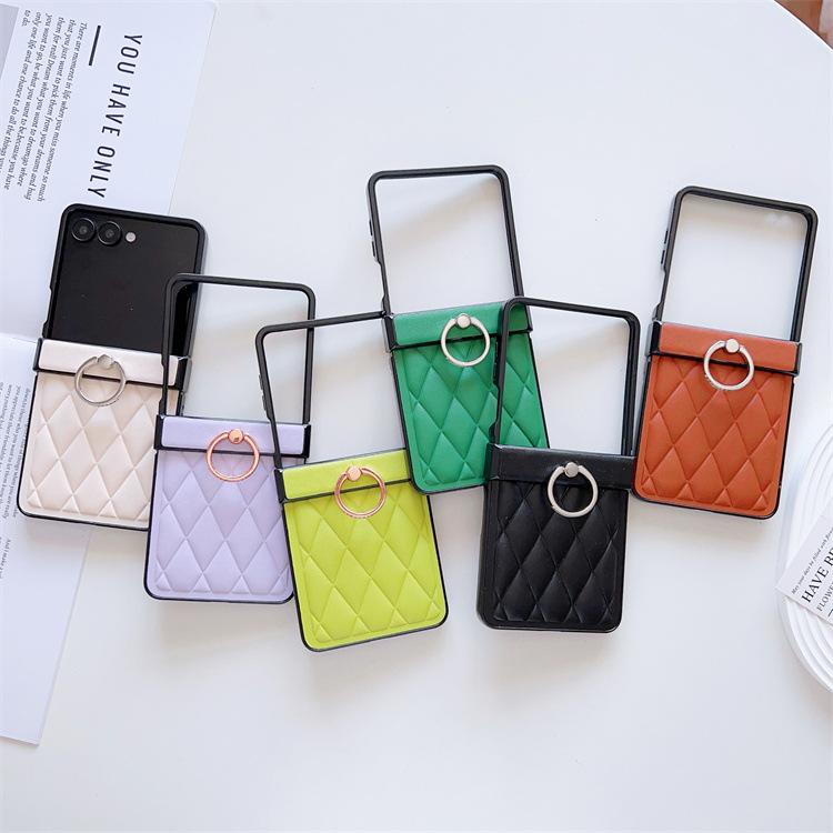 Anwendbar für Samsung Galaxy ZFlip7 Ringhalter Lederhülle Rautenmuster zflip6/5/4 Faltbare Anti-Drop Schutzhülle