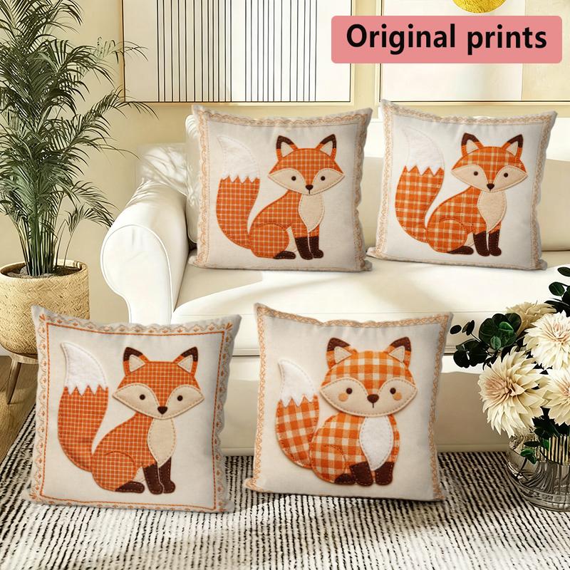 Fox Plaid Throw Pillow Covers Pattern Cushion Cover Suitable For Sofa Bedroom Car Pillow Cover