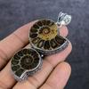 Ammonite Fossil Handmade 925 Sterling Silver Jewelry Pendant 3.07" f6V36