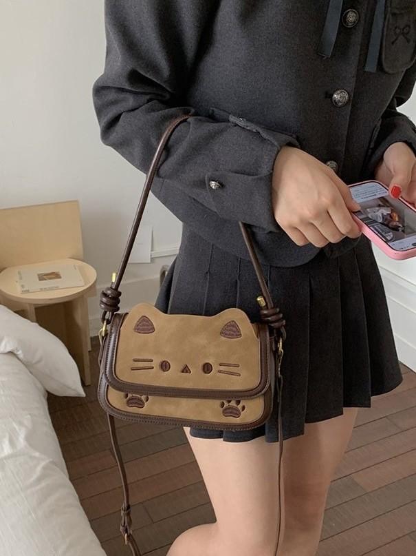 Cute Cat Cartoon Pu Shoulder Bag For Daily Use With Spacious Storage For Students And Teens