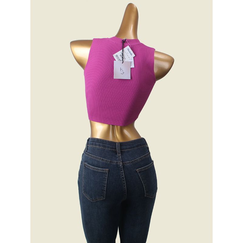 Outwear Sports Vest Thread High Elasticity round-Neck High Waist Short Crop Top Lunch Break Knitting Export Knitting Tops