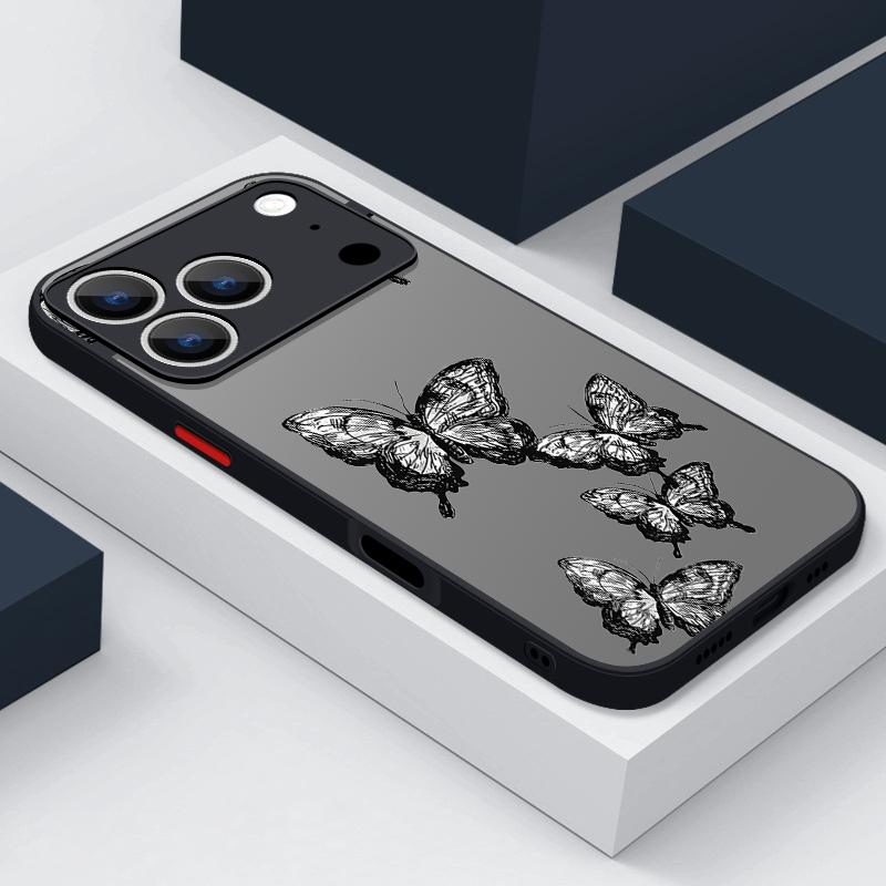 Simple Butterfly Print Case For iPhone 17 Air 16e 16 15 14 Pro Max 13 15 Pro 17 Pro 17 Shockproof Soft Edge Hard PC Matte Phone Cover