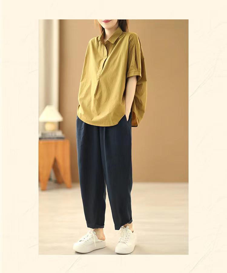 2025 Women's Plus Size Loose Fit Shirt - Japanese Korean Style, Short-Sleeved, Summer Top for Chubby Girls