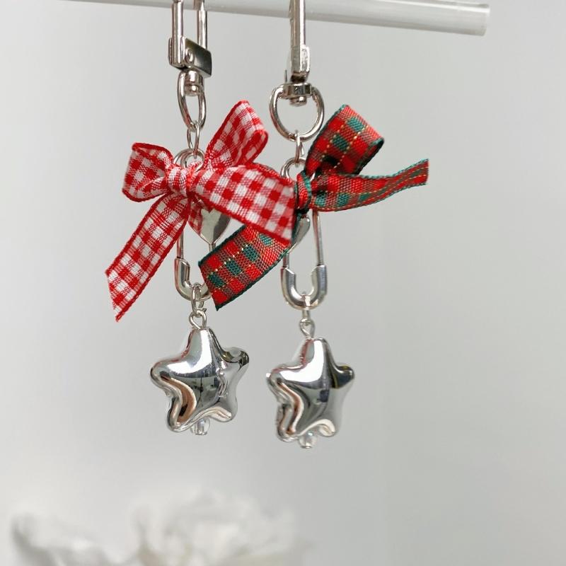 Star Keychain Christmas Flocking Bowknot Charm for Phone Keys Jewelry Accessories