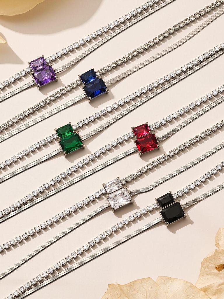 European Luxury Zircon Blade Chain Bracelet, 18k Gold-Plated Stainless Steel