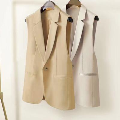 Women Suit Waistcoat Single Button Closure V Neck Lapel Sleeveless Cardigan Mid Length Solid Color Formal Business OL Commute Coat