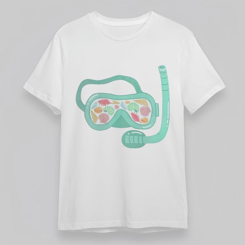 

Men s Oversize T-Shirt Scuba Diving Mask Sea Shells Ocean Tee Cotton Short White M