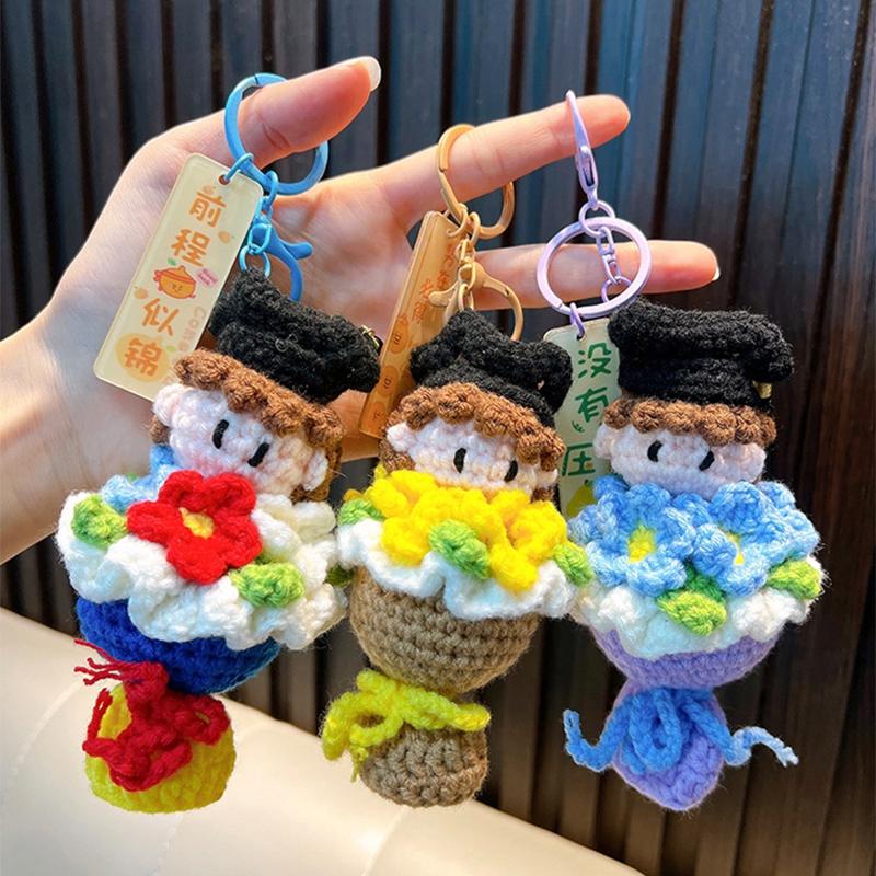 Crochet Doctor Hat Keychain Graduation Gifts Handmade Crochet Keychains Hook Woven Pendant for Backpack Bag Accessories