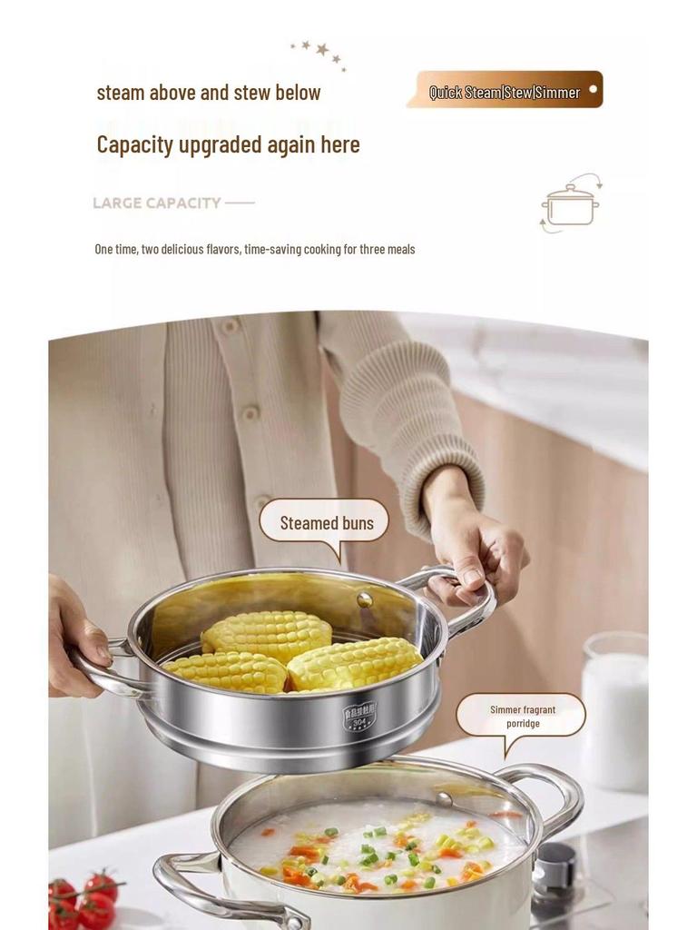 Europäischer Stil 304 Edelstahl Suppentopf - Dickwandig, Induktions- und Gasherd-kompatibel, Doppelohr-Design, Lebensmittelgeeignetes Kochgeschirr.