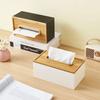 Japanese-style Bamboo-lid Tissue Box, Desktop Storage Box for Dining Room, Living Room, Office, Pull-out Tissue Dispense