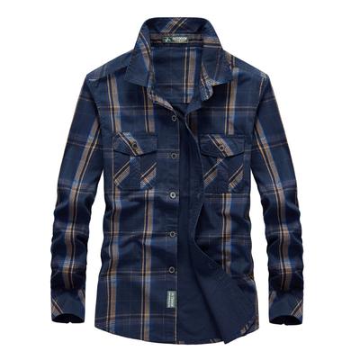 Autumn Men's Casual Shirt Plaid Long Sleeve Shirt Tooling Large Size Inch Shirt