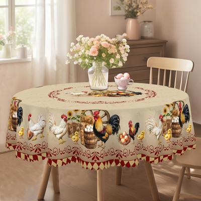 1 Pièce Nappes Rétro Ferme Rondes et Rectangulaires, Tailles Variées, Motifs Coq, Fleurs, Pâques, Printemps et Été, Nappes Pour Kitc