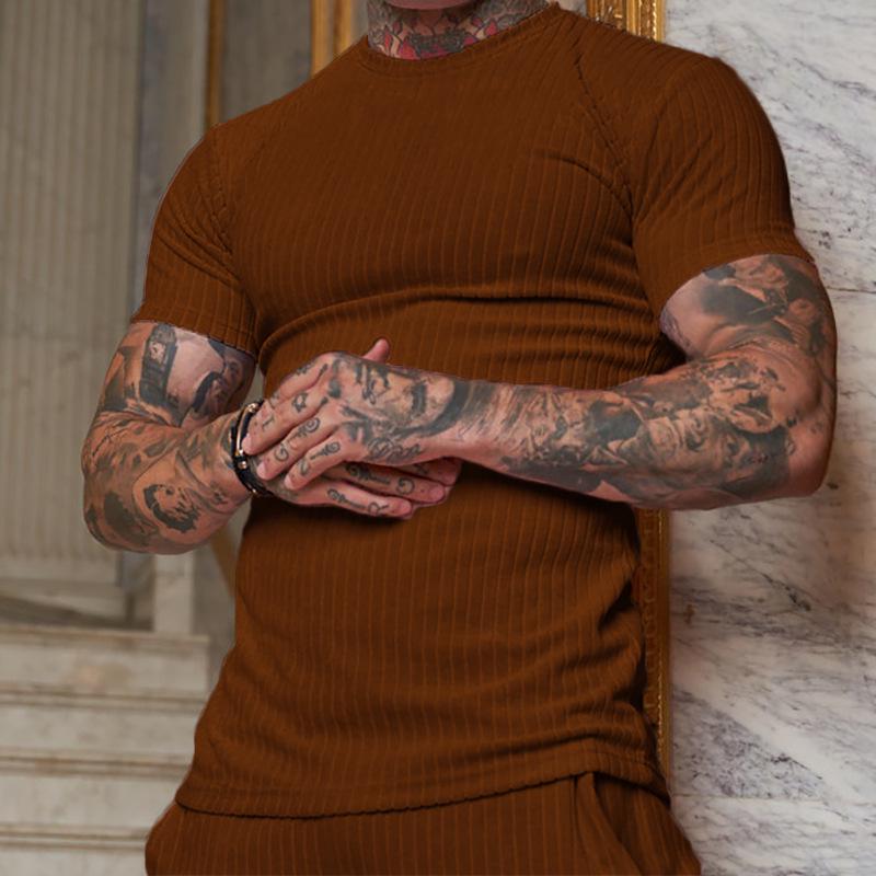 Men's Summer Sports Stand-Up Collar Striped T-Shirt