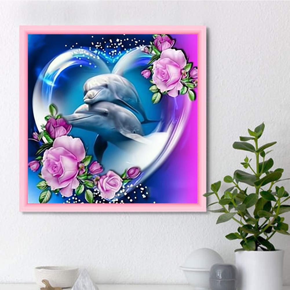 5D Diy Diamond Painting Cute Dolphin Diamond Embroidery Full Lay Anime Cross Stitch Kits Home Decor Handmade Gift