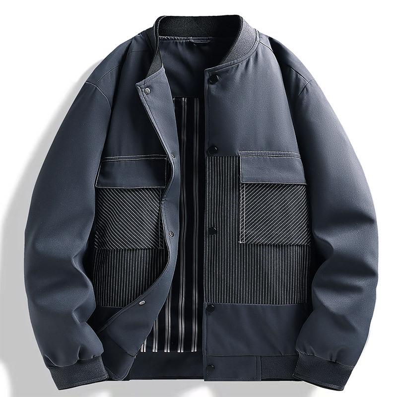 

2025 Spring Men s Stand Collar Non-Iron Jacket with Long Sleeves 5XL темно-сірий