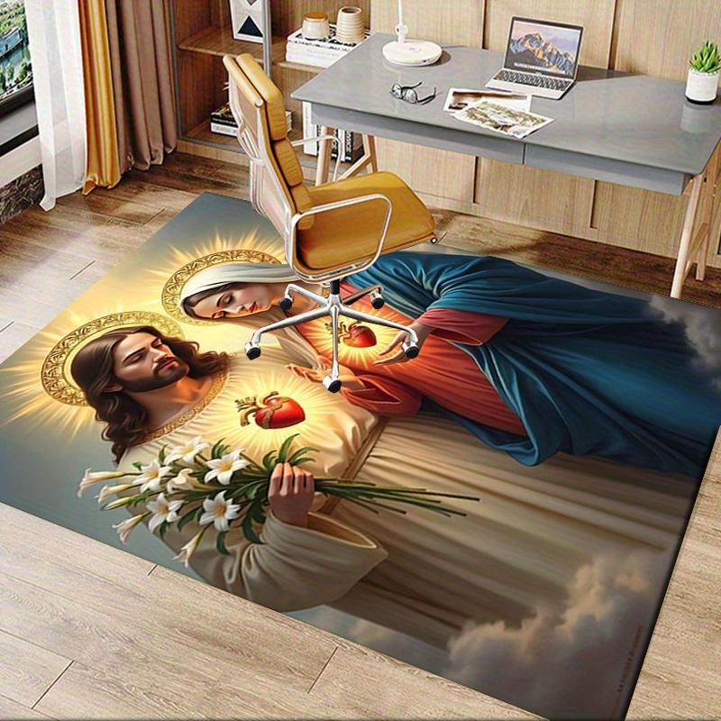 1pc Sacred Heart,Virgin Mary,Jesus Christ Office Carpet Soft Polyester Entrance Carpet Washable Non