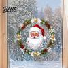 Removable Window Murals Christmas Clings Cute Santa Claus Wreath Sticker Cartoon Holiday Glass Decals Static Decal for Office Shop Winter