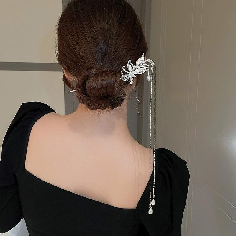 Fashion Long Tassel Butterfly Metal Hairpin For Women Hair Stick Hair Clip Costume Chinese Hanfu Hair Accessories Hair Pins Gift